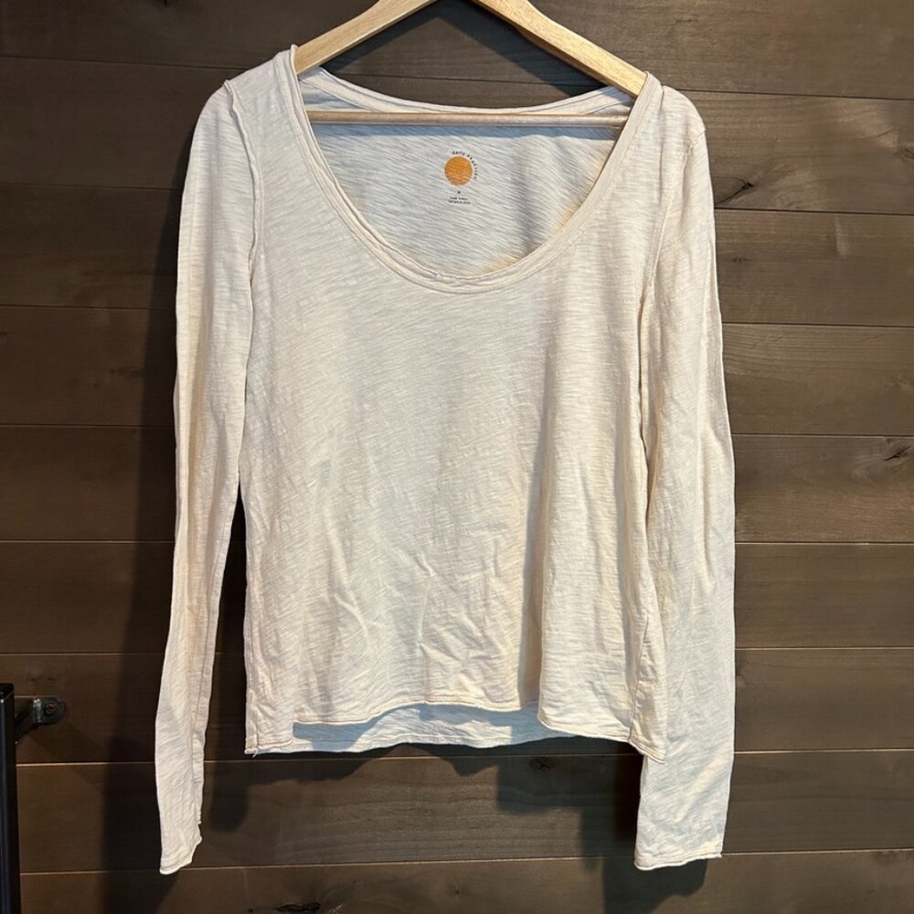 DAILY PRACTICE Anthropologie Raw Edge Slub Knit Scoop Neck Tee Top